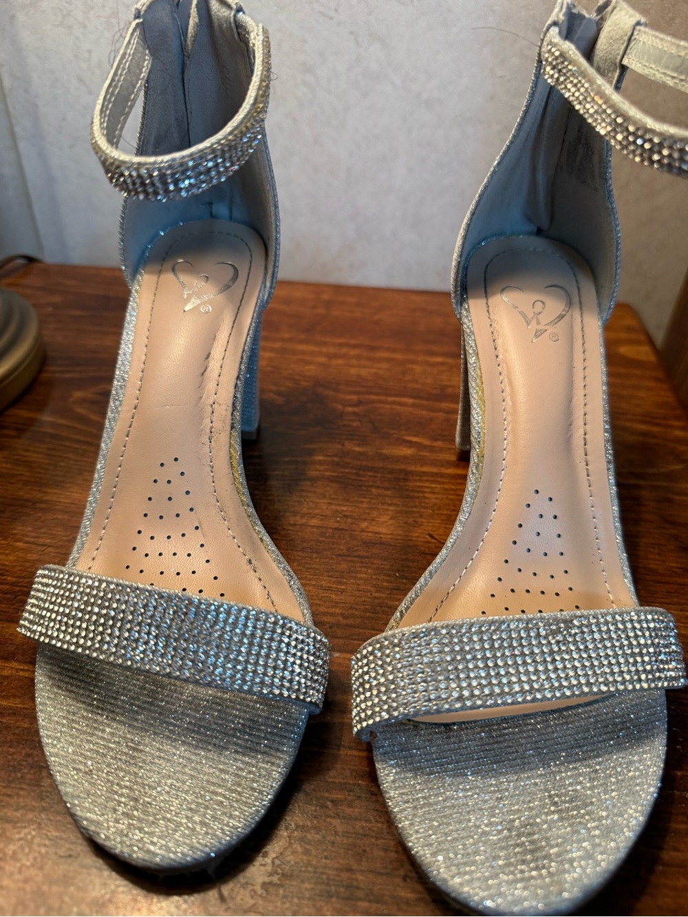 Silver Embellished Ankle-Strap Women's Heels - Picture 7 of 10